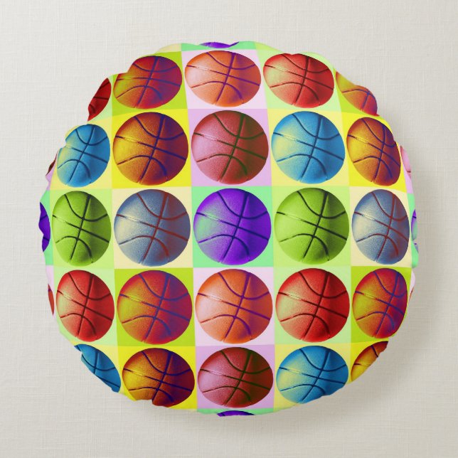 Pop Art Basketball Round Pillow (Front)
