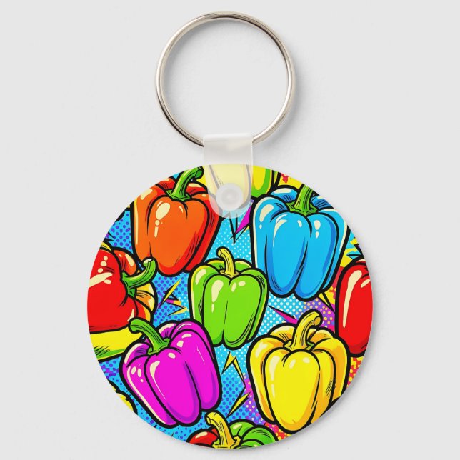 Pop Art Bell Peppers Pattern Keychain (Front)