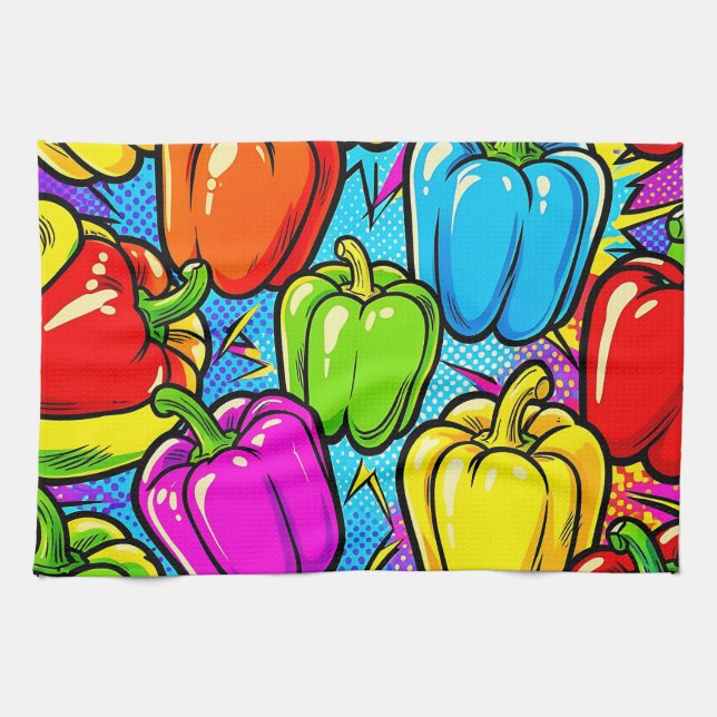 Pop Art Bell Peppers Pattern Kitchen Towel (Horizontal)