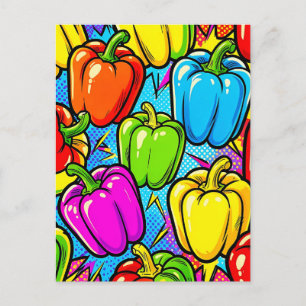 Pop Art Bell Peppers Pattern Postcard