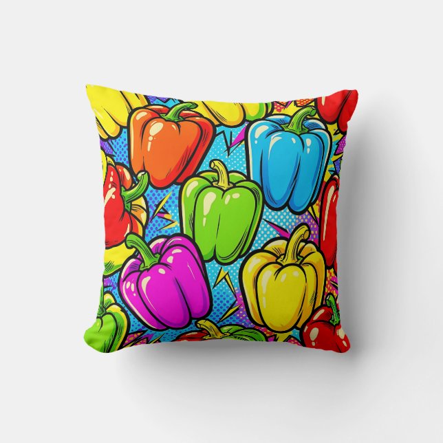 Pop Art Bell Peppers Pattern Throw Pillow (Front)