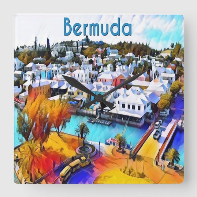Pop Art Bermuda Square Wall Clock (Front)