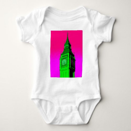 Pop Art Big Ben London Travel Pink Green Baby Bodysuit