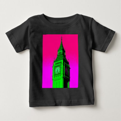 Pop Art Big Ben London Travel Pink Green Baby T_Shirt