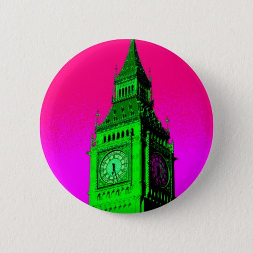 Pop Art Big Ben London Travel Pink Green Button
