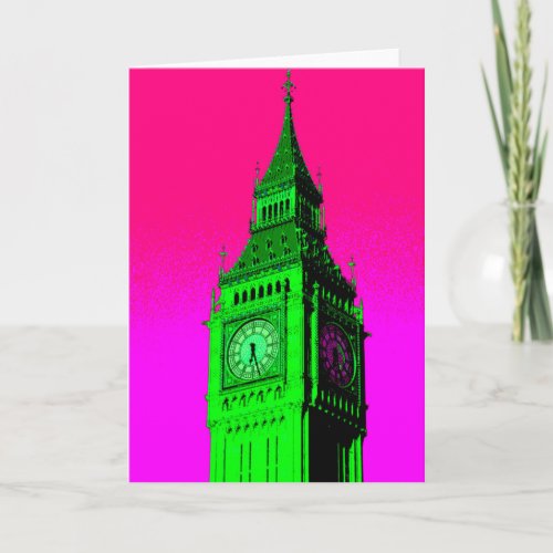 Pop Art Big Ben London Travel Pink Green Card