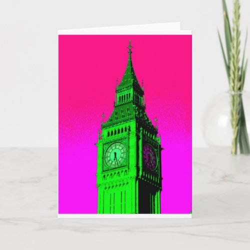 Pop Art Big Ben London Travel Pink Green Card