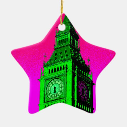 Pop Art Big Ben London Travel Pink Green Ceramic Ornament