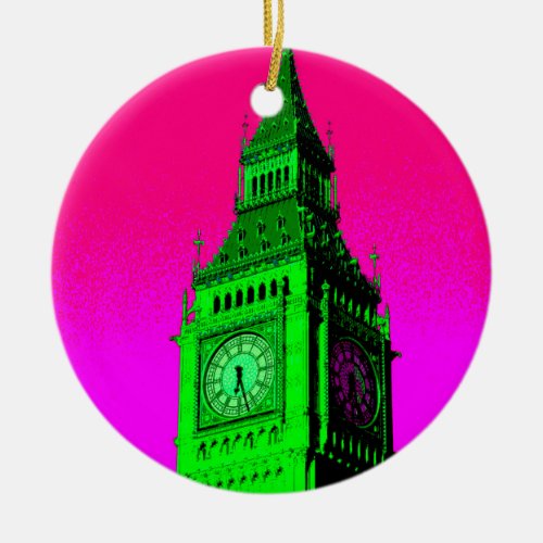 Pop Art Big Ben London Travel Pink Green Ceramic Ornament