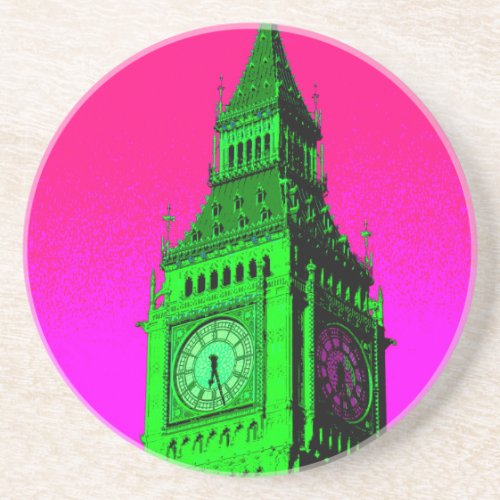 Pop Art Big Ben London Travel Pink Green Coaster