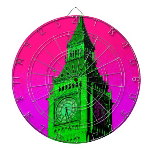 Pop Art Big Ben London Travel Pink Green Dartboard