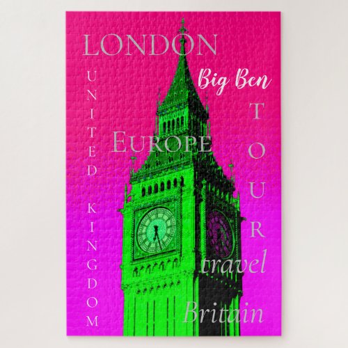 Pop Art Big Ben London Travel Pink Green Jigsaw Puzzle