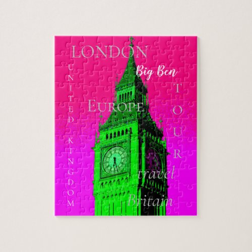 Pop Art Big Ben London Travel Pink Green Jigsaw Puzzle