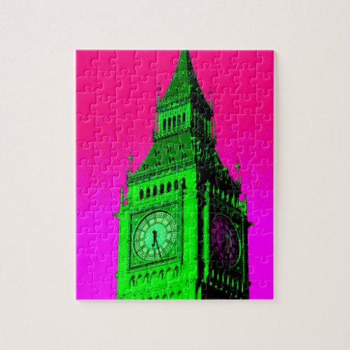 Pop Art Big Ben London Travel Pink Green Jigsaw Puzzle