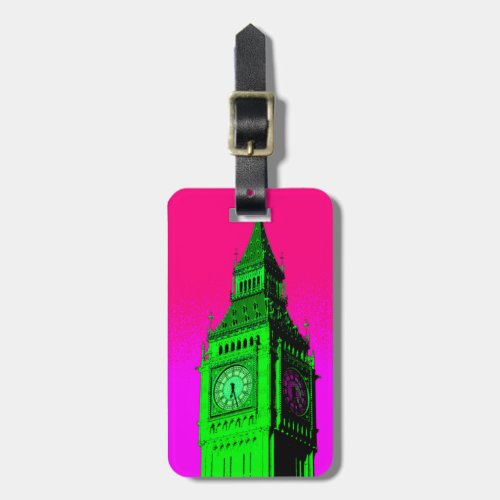 Pop Art Big Ben London Travel Pink Green Luggage Tag