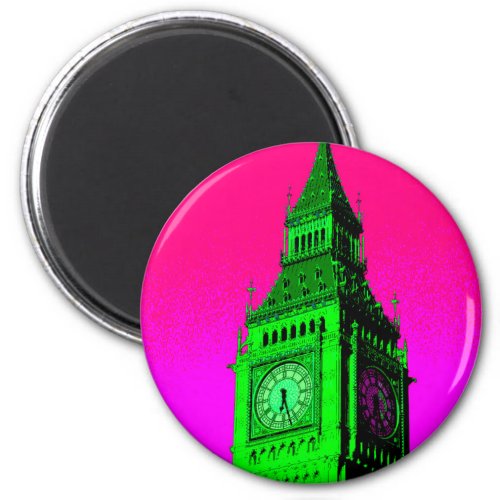 Pop Art Big Ben London Travel Pink Green Magnet