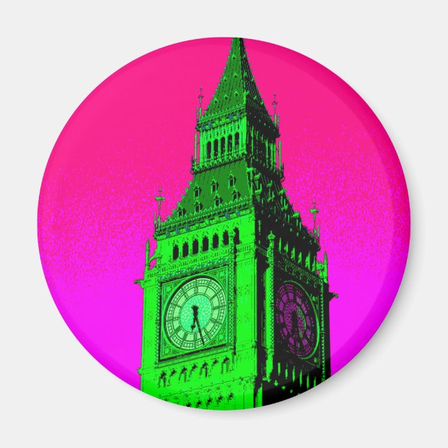 Pop Art Big Ben London Travel Pink Green Magnet (Front)