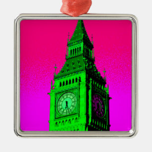 Pop Art Big Ben London Travel Pink Green Metal Ornament