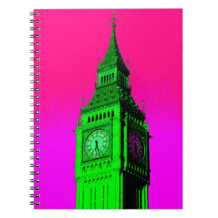 Pop Art Big Ben London Travel Pink Green Notebook