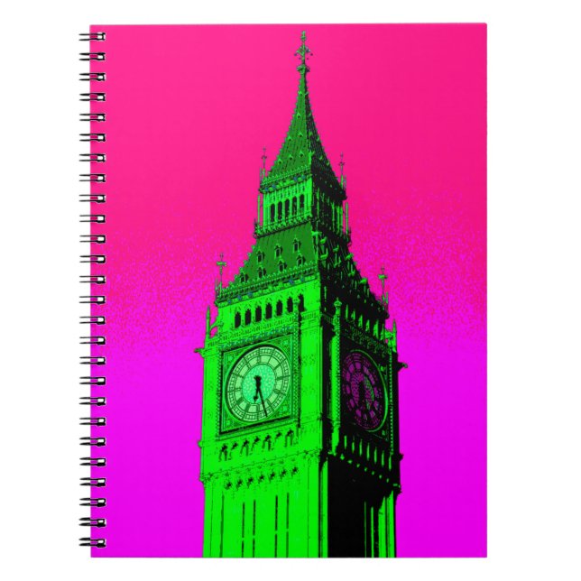 Pop Art Big Ben London Travel Pink Green Notebook (Front)