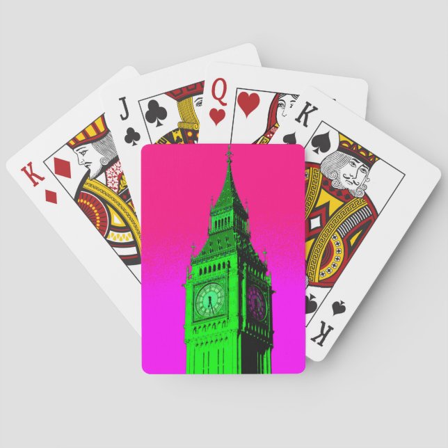 Pop Art Big Ben London Travel Pink Green Poker Cards (Back)