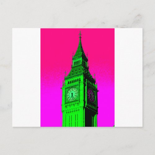 Pop Art Big Ben London Travel Pink Green Postcard