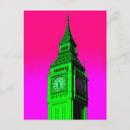 Pop Art Big Ben London Travel Pink Green Postcard