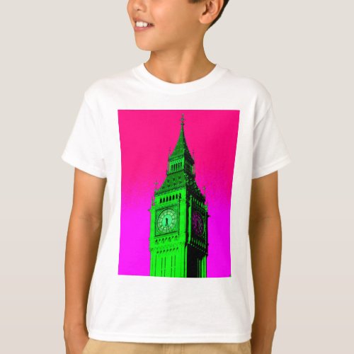 Pop Art Big Ben London Travel Pink Green T_Shirt