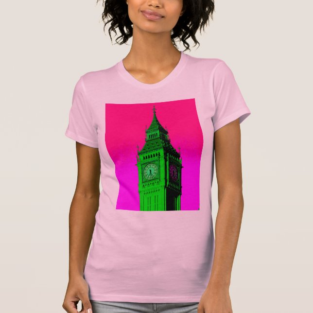 Pop Art Big Ben London Travel Pink Green T-Shirt (Front)