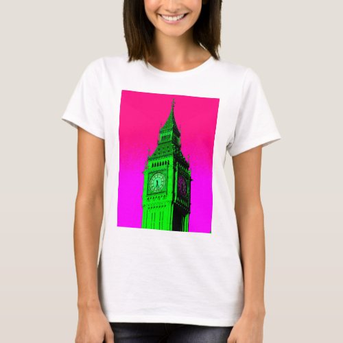 Pop Art Big Ben London Travel Pink Green T_Shirt
