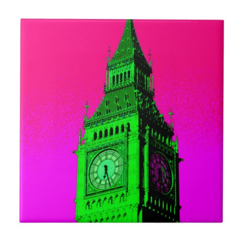 Pop Art Big Ben London Travel Pink Green Tile