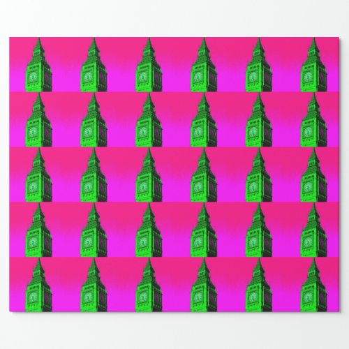 Pop Art Big Ben London Travel Pink Green Wrapping Paper