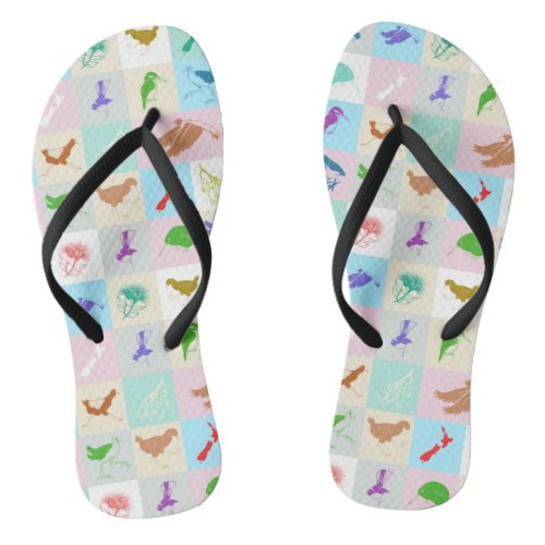 Pop art bird pattern flip flops