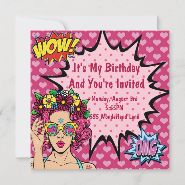 Pop Art Birthday Invitation (Front)
