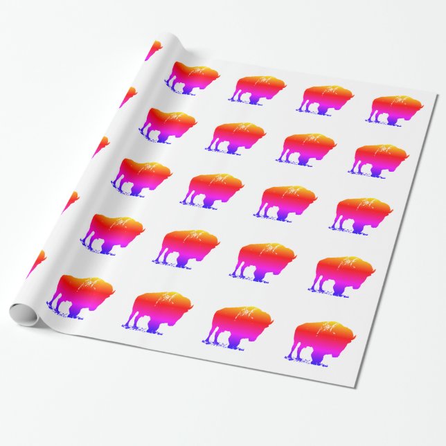 Pop Art Bison Buffalo Wrapping Paper (Unrolled)
