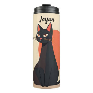Pop Art Black Cat with Orange Sun Thermal Tumbler