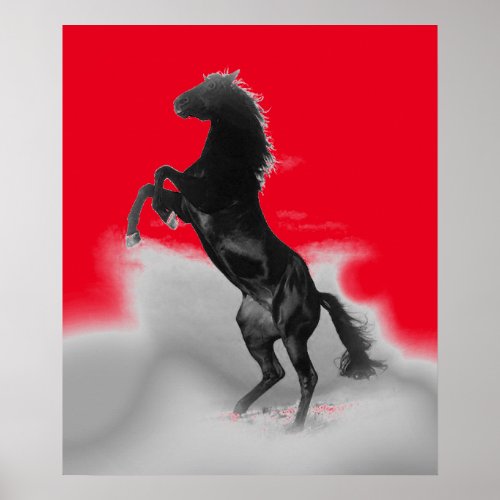 Pop Art Black Red Grey Rearing Horse Poster