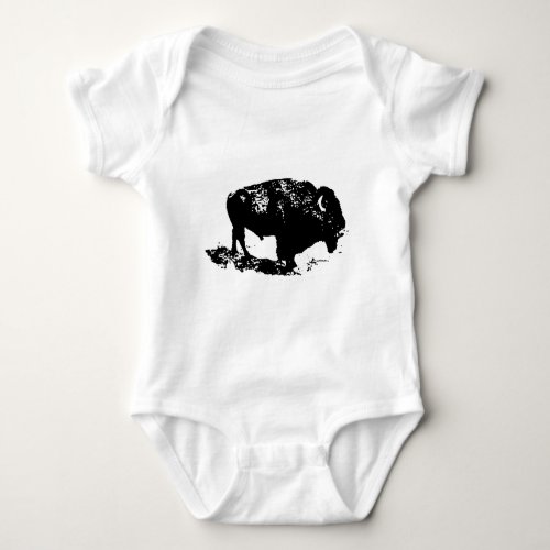 Pop Art Black White Buffalo Bison Silhouette Baby Bodysuit