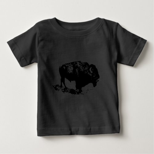 Pop Art Black White Buffalo Bison Silhouette Baby T_Shirt