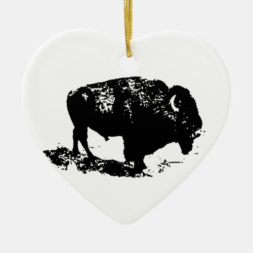 Pop Art Black White Buffalo Bison Silhouette Ceramic Ornament