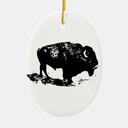 Pop Art Black White Buffalo Bison Silhouette Ceramic Ornament