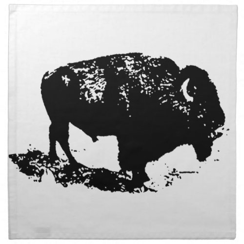 Pop Art Black White Buffalo Bison Silhouette Cloth Napkin