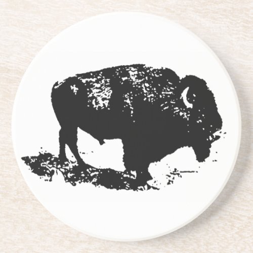 Pop Art Black White Buffalo Bison Silhouette Drink Coaster