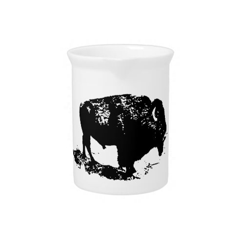 Pop Art Black White Buffalo Bison Silhouette Drink Pitcher