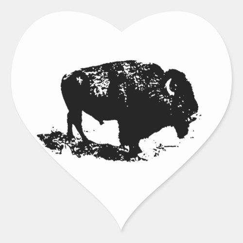 Pop Art Black White Buffalo Bison Silhouette Heart Sticker