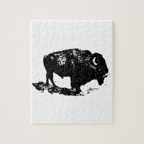 Pop Art Black White Buffalo Bison Silhouette Jigsaw Puzzle