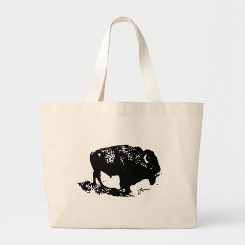 Pop Art Black White Buffalo Bison Silhouette Large Tote Bag