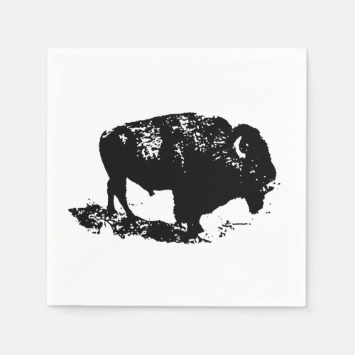 Pop Art Black White Buffalo Bison Silhouette Napkins