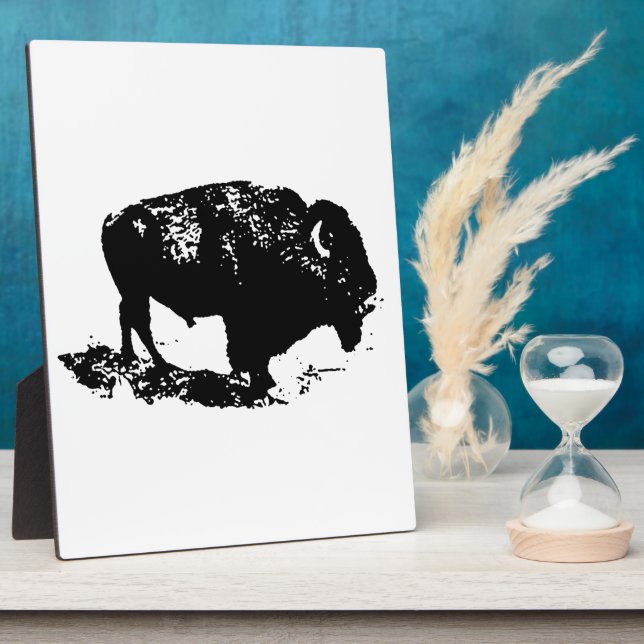 Pop Art Black White Buffalo Bison Silhouette Plaque (Side)