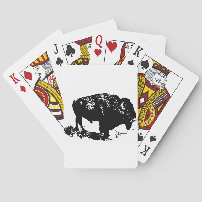 Pop Art Black White Buffalo Bison Silhouette Poker Cards (Back)
